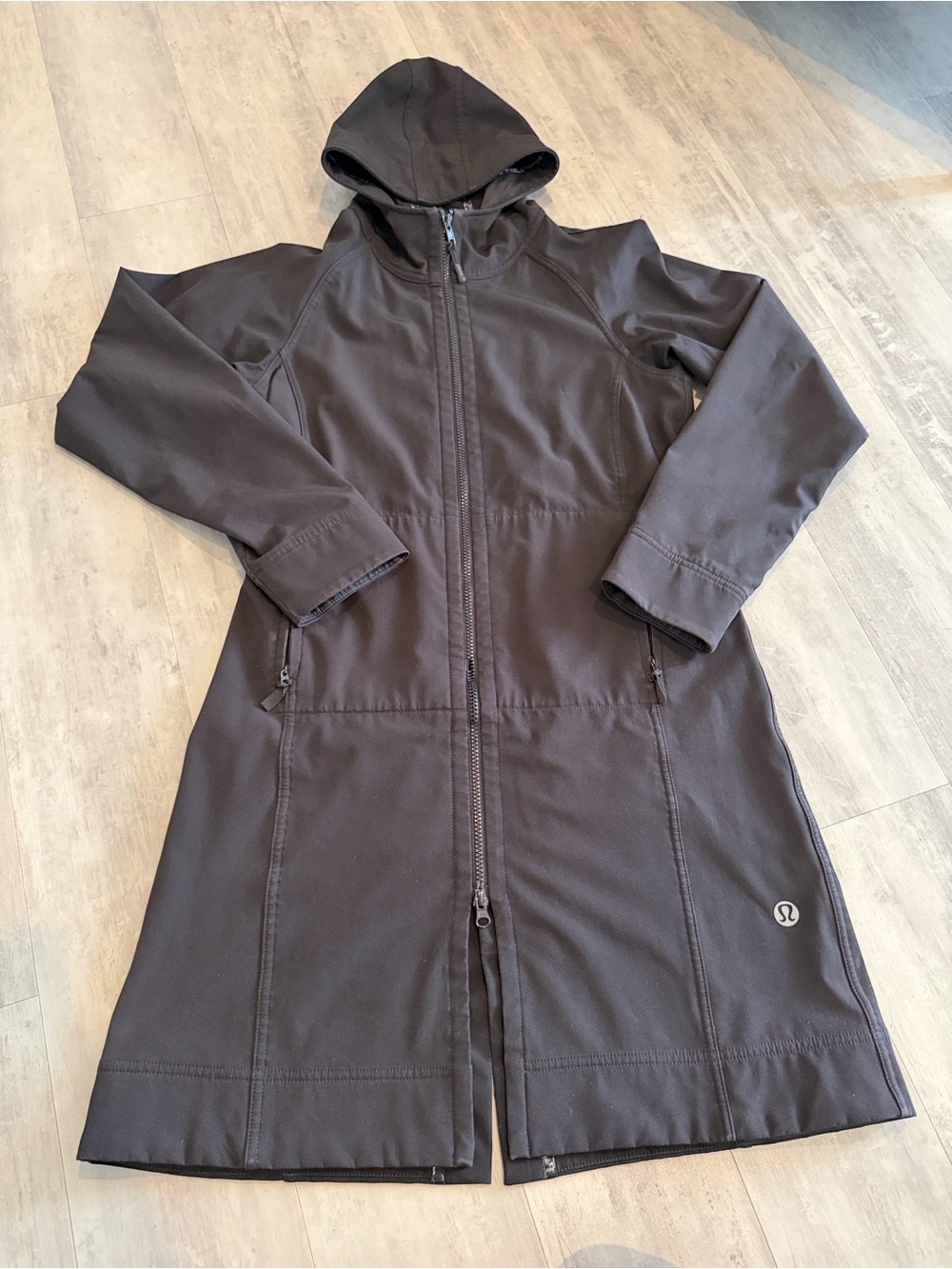 lululemon athletica Long Hooded Jacket Coat in Black